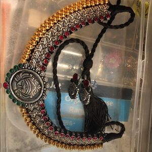 - 925 oxidized silver bohemian necklace with rubies and emerald stones